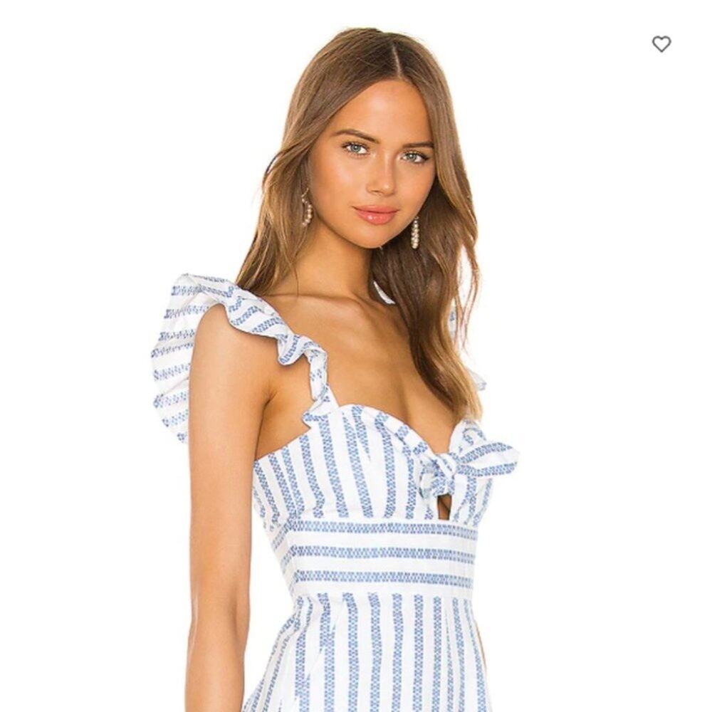 NWT  BCBGeneration White Blue Ruffle Sleeve Jumpsuit 8